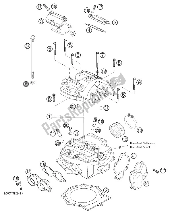 All parts for the Cylinder Head 400/520 Racing of the KTM 400 EXC Racing Australia 2002