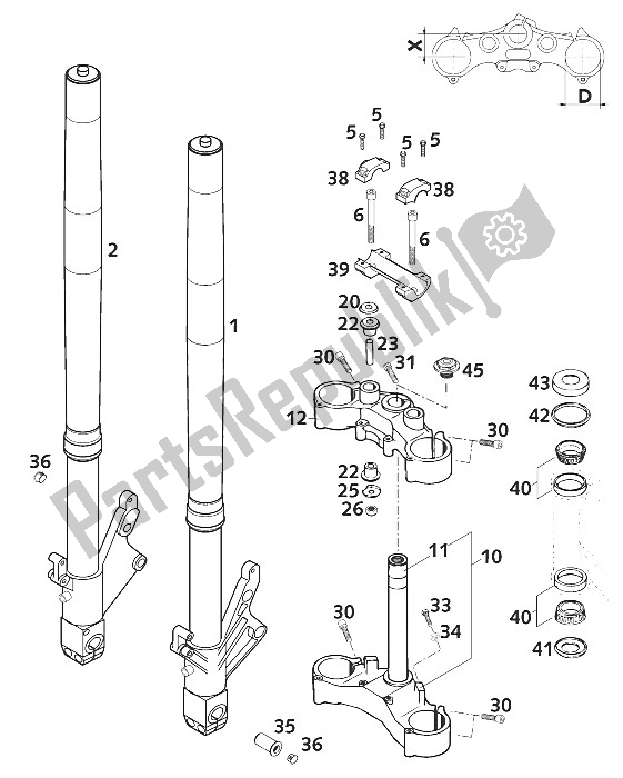 All parts for the Front Fork - Steering Stem Wp 640 Duke 20 of the KTM 640 Duke II Lime Australia 2001