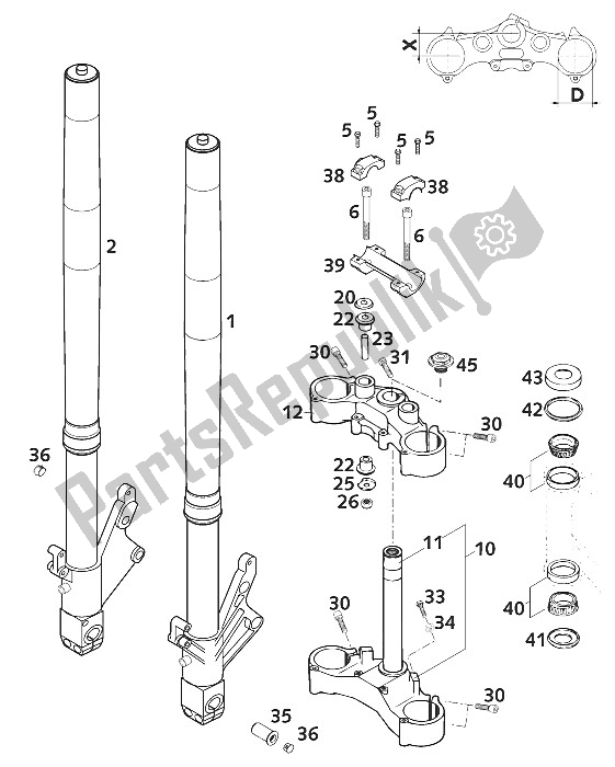 Todas las partes para Horquilla Delantera - Vástago De Dirección Wp 640 Duke 20 de KTM 640 Duke II Titan USA 2001