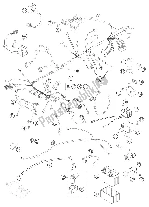 All parts for the Wiring Harness 640 Lc4, 640 Sm of the KTM 640 LC4 Supermoto Prestige 03 Europe 2003