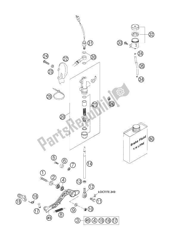 All parts for the Rear Brake Control of the KTM 640 Duke II Black United Kingdom 2005