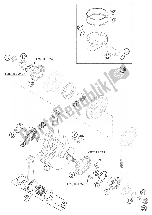 Todas las partes para Cigüeñal, Pistón 450/525 Sx de KTM 450 SX Racing Europe 2003