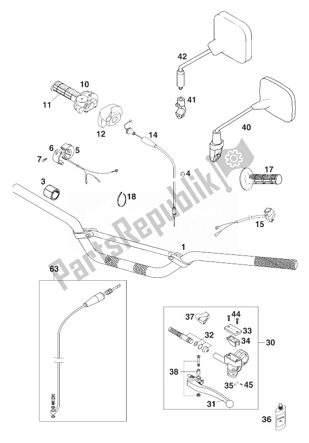 All parts for the Handle Bar - Controls 125-200 '98 of the KTM 125 EGS 6 KW Europe 1998