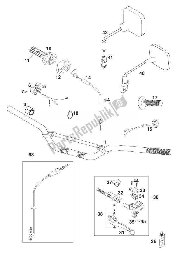 All parts for the Handle Bar - Controls 125-200 '98 of the KTM 125 EXC USA 1998