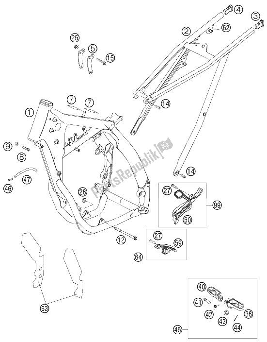 All parts for the Frame, Sub Frame of the KTM 690 Supermoto Orange Europe 2009