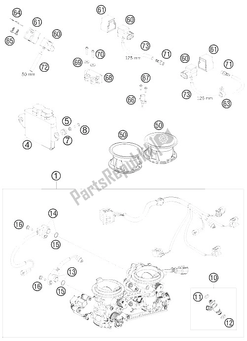 All parts for the Throttle Body of the KTM 990 Adventure R Europe 2009