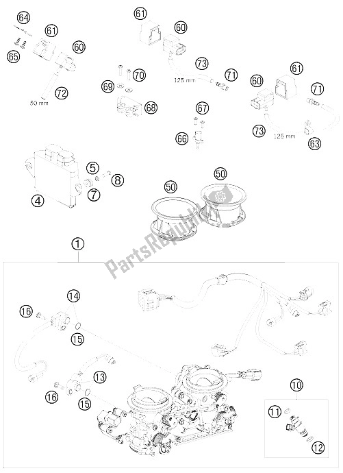 All parts for the Throttle Body of the KTM 990 Adventure S Australia United Kingdom 2008