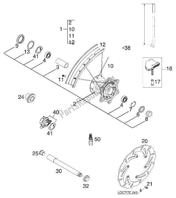 Toutes les pièces pour le Roue Avant 400/520 Racing du KTM 400 SX Racing USA 2000