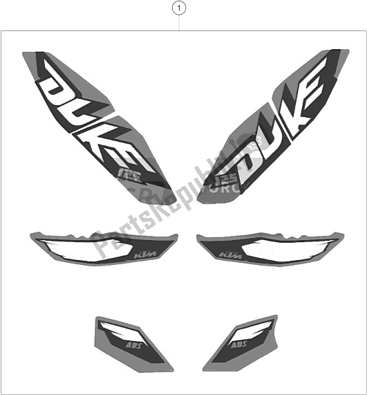 All parts for the Decal of the KTM 125 Duke Orange ABS B D 15 Europe 2015