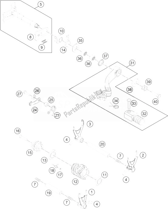 All parts for the Shifting Mechanism of the KTM 250 SX F Europe 2014