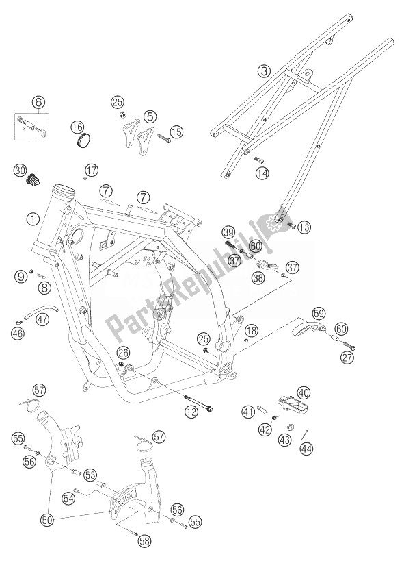 Alle onderdelen voor de Frame, Subframe 250/300 van de KTM 250 SX Europe 2004