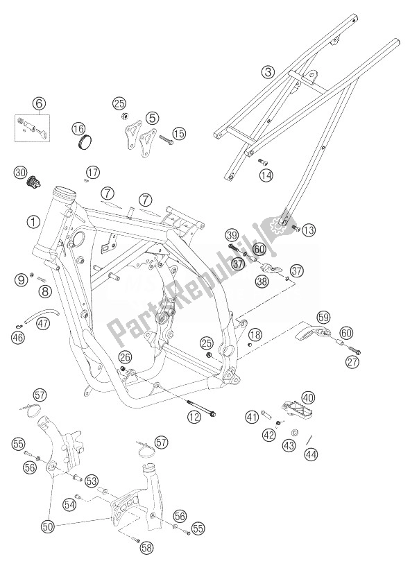 Todas as partes de Quadro, Subquadro 250/300 do KTM 300 EXC USA 2004