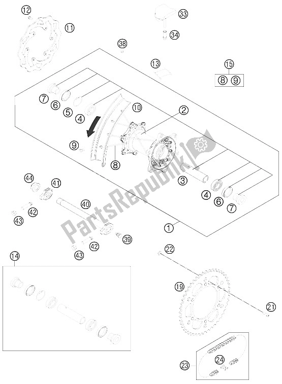 All parts for the Rear Wheel of the KTM 350 SX F Europe 2011