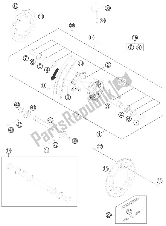 All parts for the Rear Wheel of the KTM 350 SX F USA 2011