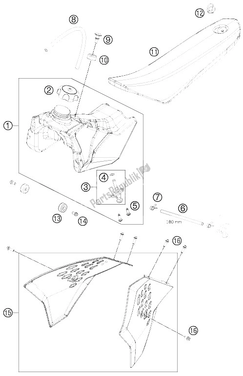 Todas las partes para Tanque, Asiento, Tapa de KTM 50 SX Mini Europe 2012