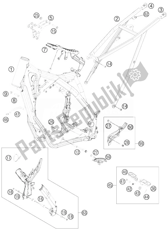 Alle onderdelen voor de Kader van de KTM 250 XC Europe USA 2013