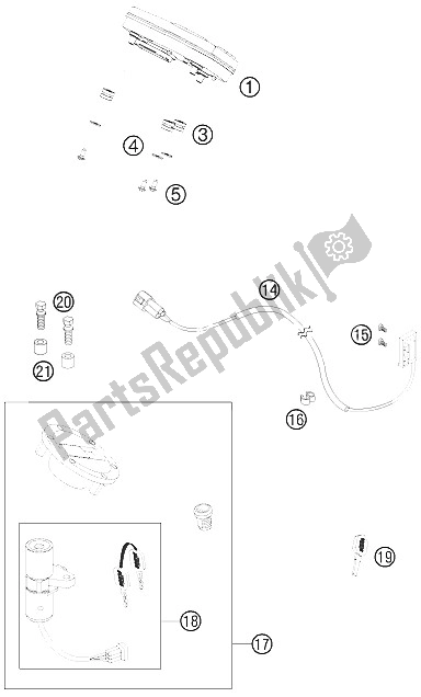 All parts for the Instruments / Lock System of the KTM 990 Super Duke R Australia United Kingdom 2011