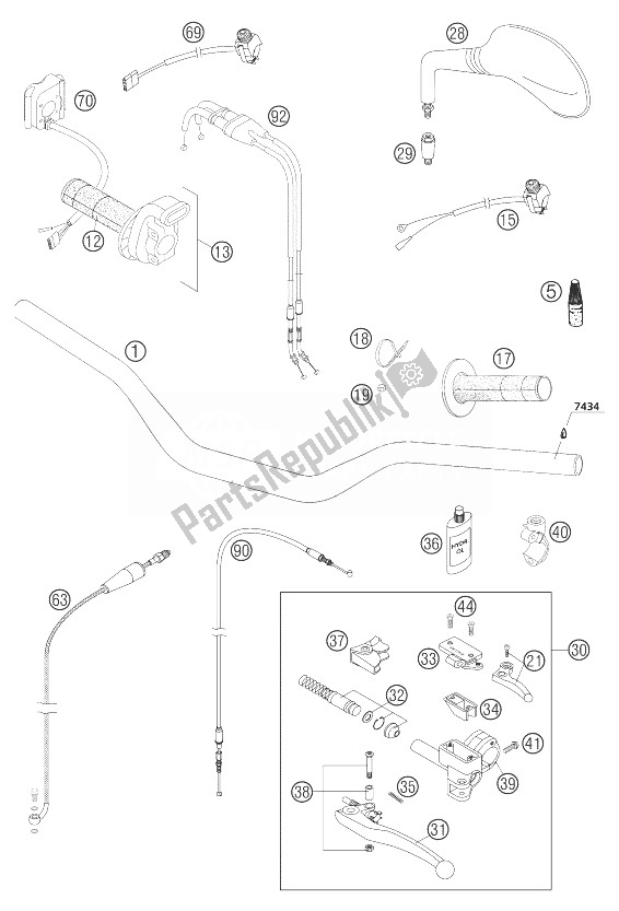 All parts for the Handlebar, Instruments of the KTM 450 XC Cross Country Europe 2004
