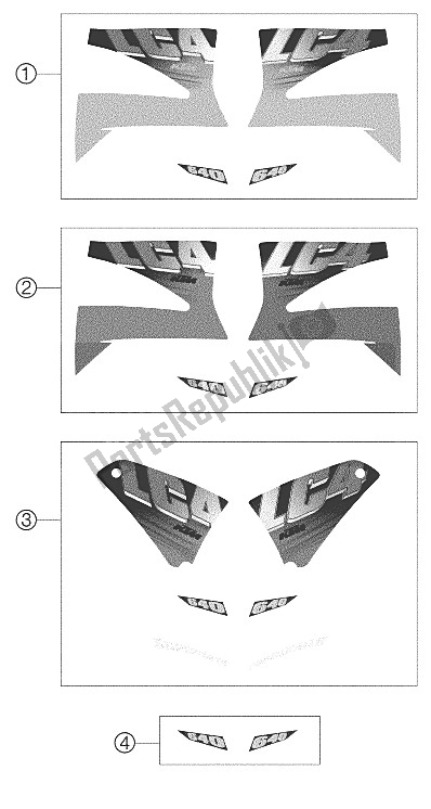 All parts for the Decal 640 Lc4, Lc4 Sm 2002 of the KTM 640 LC4 E Super Moto Stahlb 02 Europe 2002