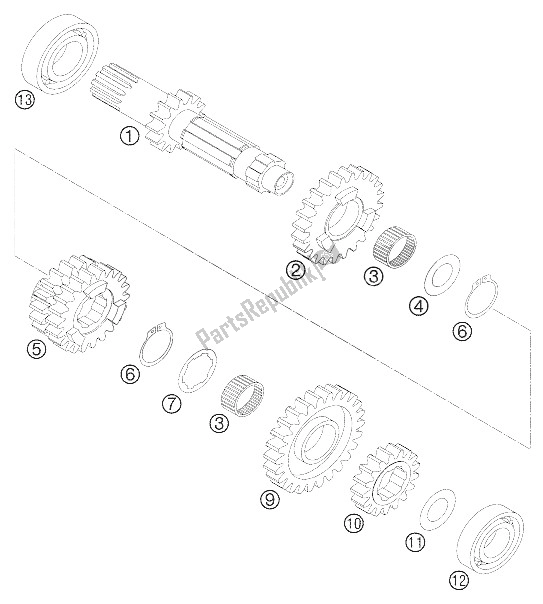 All parts for the Gearbox I 6-gang 400-525 Exc of the KTM 400 EXC Racing Europe 2005