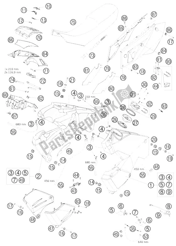 Tutte le parti per il Serbatoio, Sedile, Coperchio del KTM 990 Adventure LIM Edit Australia United Kingdom 2010
