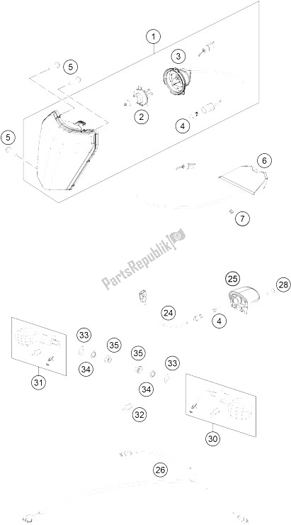 All parts for the Lighting System of the KTM 350 EXC F CKD Brazil 2016