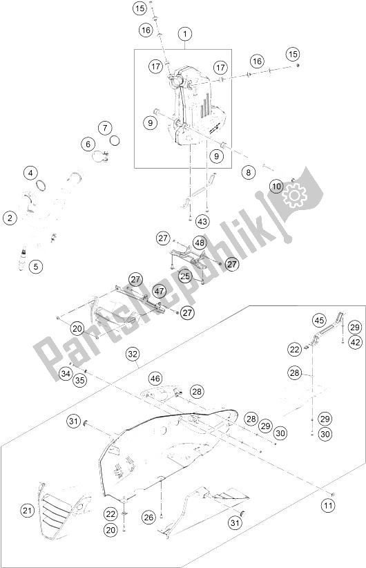 All parts for the Exhaust System of the KTM RC 125 White ABS Europe 2016