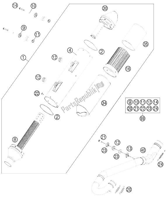 Wszystkie części do System Wydechowy KTM 350 EXC F USA 2012