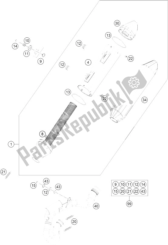 All parts for the Exhaust System of the KTM 250 SX F Europe 2016