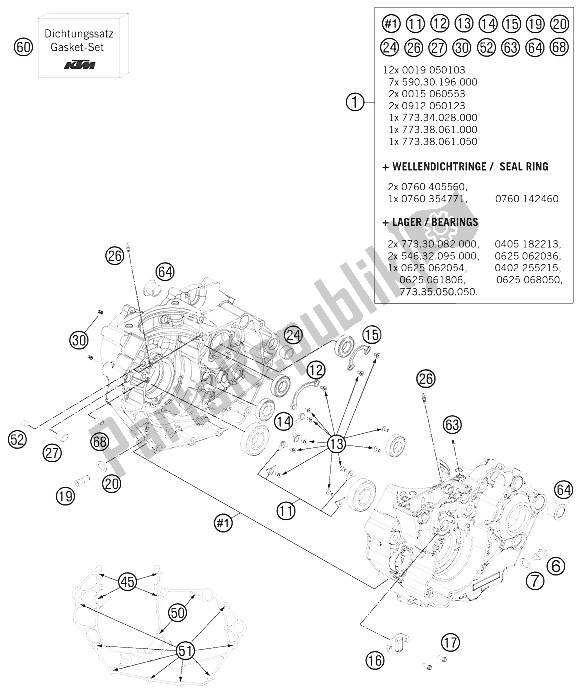 All parts for the Engine Case of the KTM 450 SX F Europe 2012