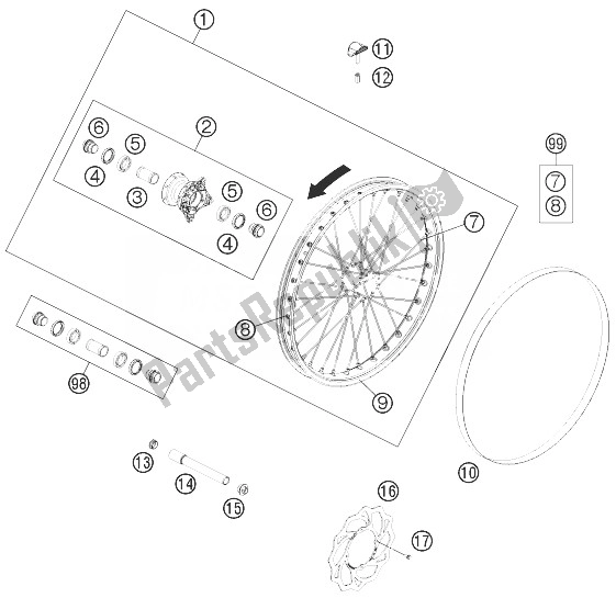 All parts for the Front Wheel of the KTM Freeride 250 R Europe 2014