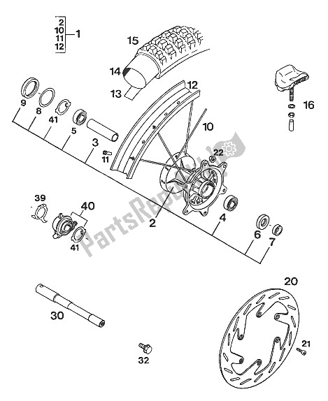 Todas as partes de Roda Dianteira Lc4'93 do KTM 350 E XC 20 KW SUP COM Europe 1994