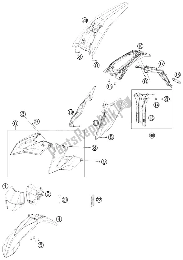 All parts for the Mask, Fenders of the KTM Freeride 350 Australia 2015