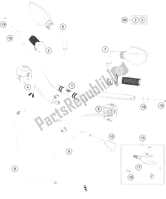 All parts for the Handlebar, Controls of the KTM 390 Duke White ABS B D 15 Europe 2015
