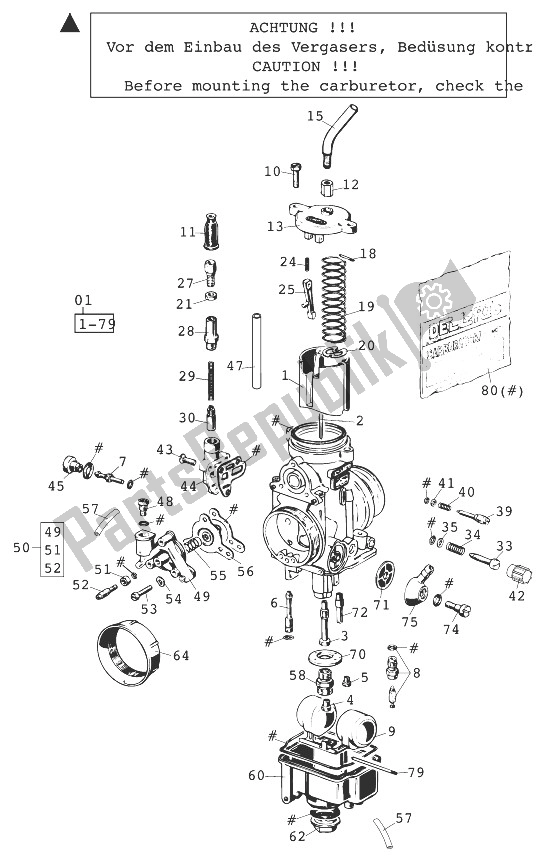 Todas as partes de Carburador Dell Orto Phm38nd '98 do KTM 640 LC 4 98 Europe 973786 1998