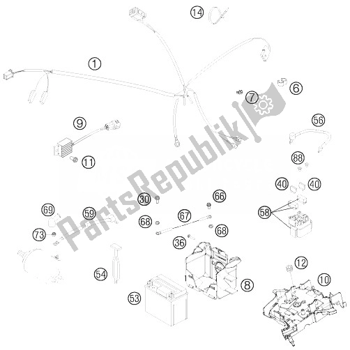 Alle onderdelen voor de Kabelboom van de KTM 250 XC Europe USA 2013