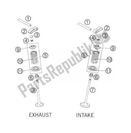 All parts for the Valve Drive of the KTM 250 EXC F Australia 2007