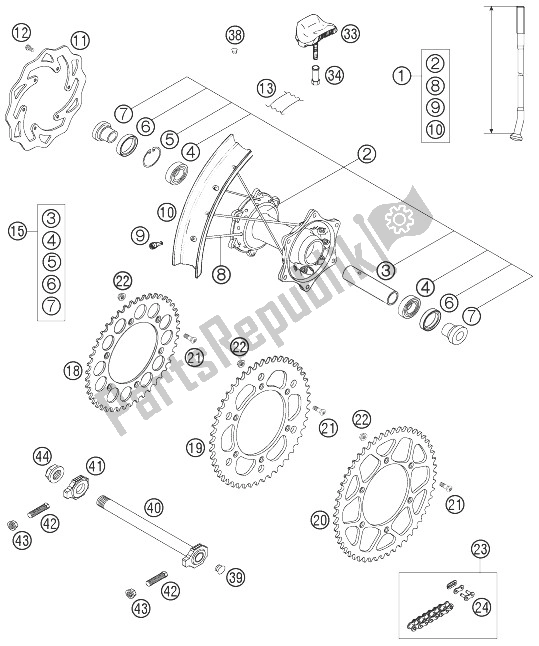 All parts for the Rear Wheel of the KTM 125 SX Europe 2007