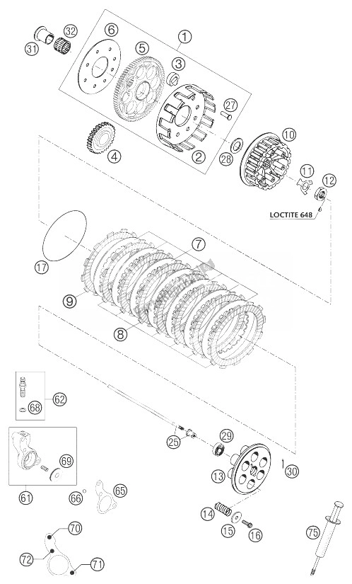 Toutes les pièces pour le Embrayage 625 Sxc, 640 Lc4 du KTM 625 SXC USA 2003