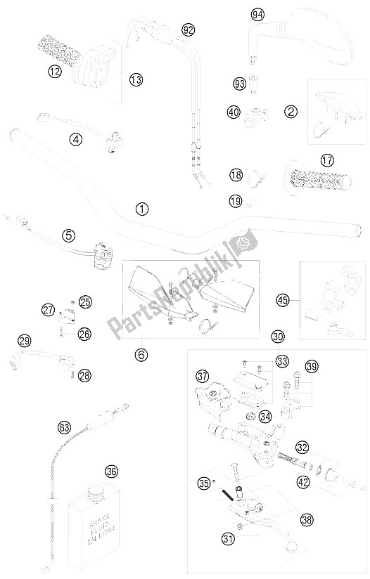 All parts for the Handlebar, Controls of the KTM 250 EXC F SIX Days Europe 2009