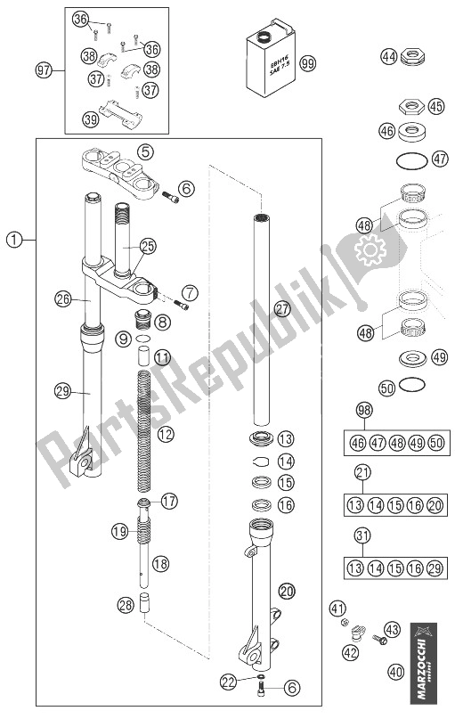 Tutte le parti per il Forcella Pro Senior 50 Lc del KTM 50 SX PRO Senior LC Europe 2003