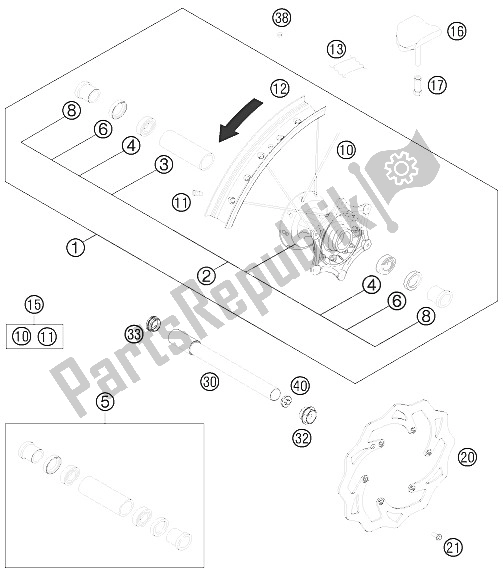 All parts for the Front Wheel of the KTM 125 SX Europe 2011