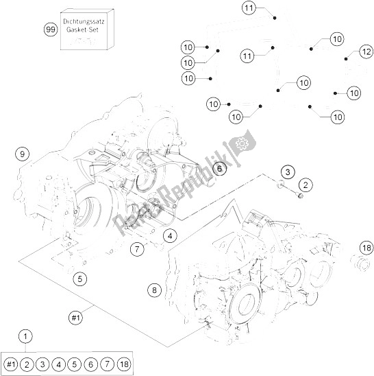 All parts for the Engine Case of the KTM Freeride 250 R Australia 2016