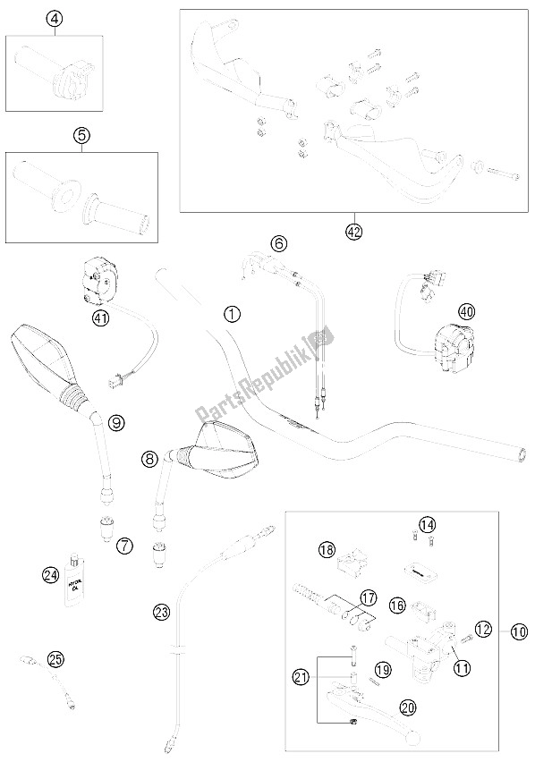 All parts for the Handlebar, Controls of the KTM 690 Enduro R Europe 2011