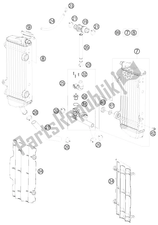 All parts for the Cooling System of the KTM 200 EXC Europe 2011