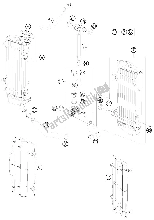 All parts for the Cooling System of the KTM 200 XC W USA 2011