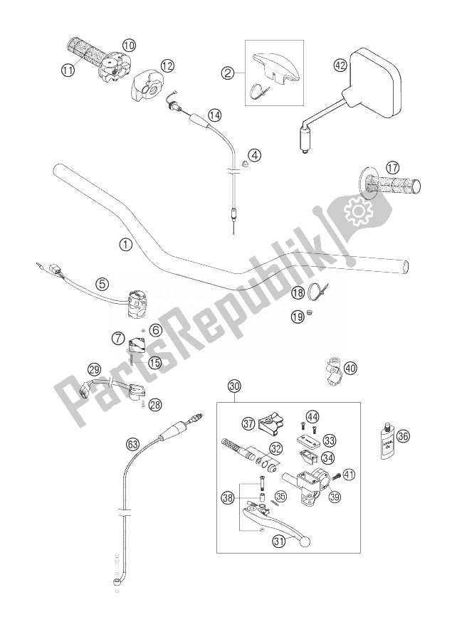 All parts for the Handlebar, Controls of the KTM 200 EXC Europe 2007