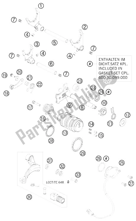 All parts for the Shifting Mechanism of the KTM 990 Adventure White ABS 09 Australia United Kingdom 2009