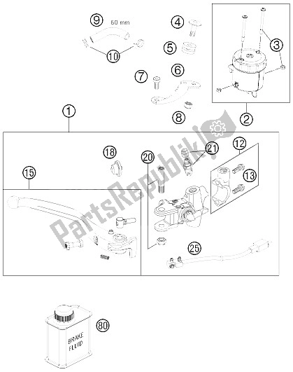 All parts for the Hand Brake Cylinder of the KTM 990 Super Duke Black Europe 2011