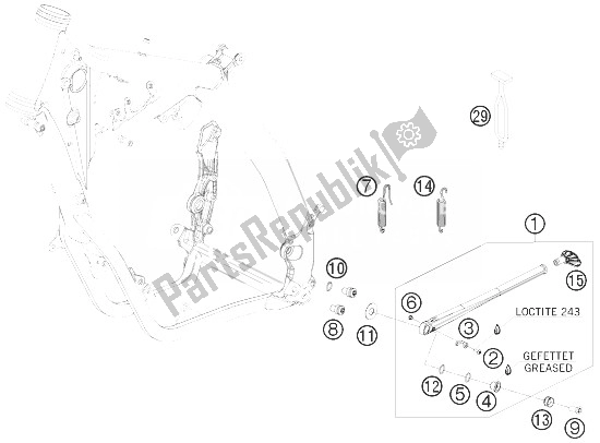 All parts for the Side / Center Stand of the KTM 125 EXC Champion Edition Europe 2010